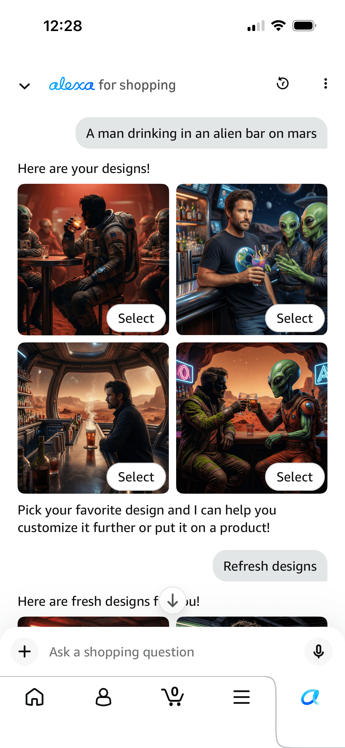 Amazon Alexa Custom AI Merch simple prompt test result