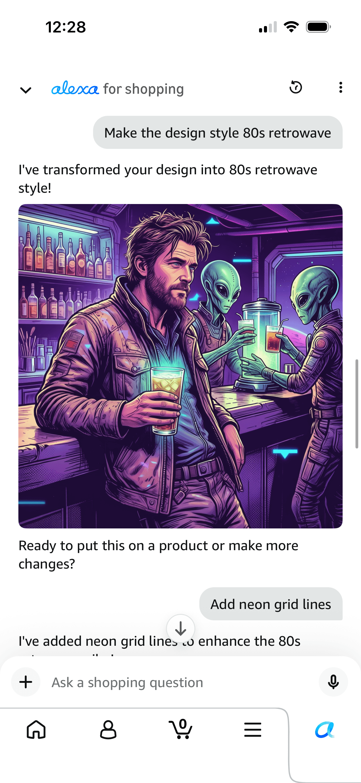 Amazon Alexa Custom AI Merch selected 80s retrowave result