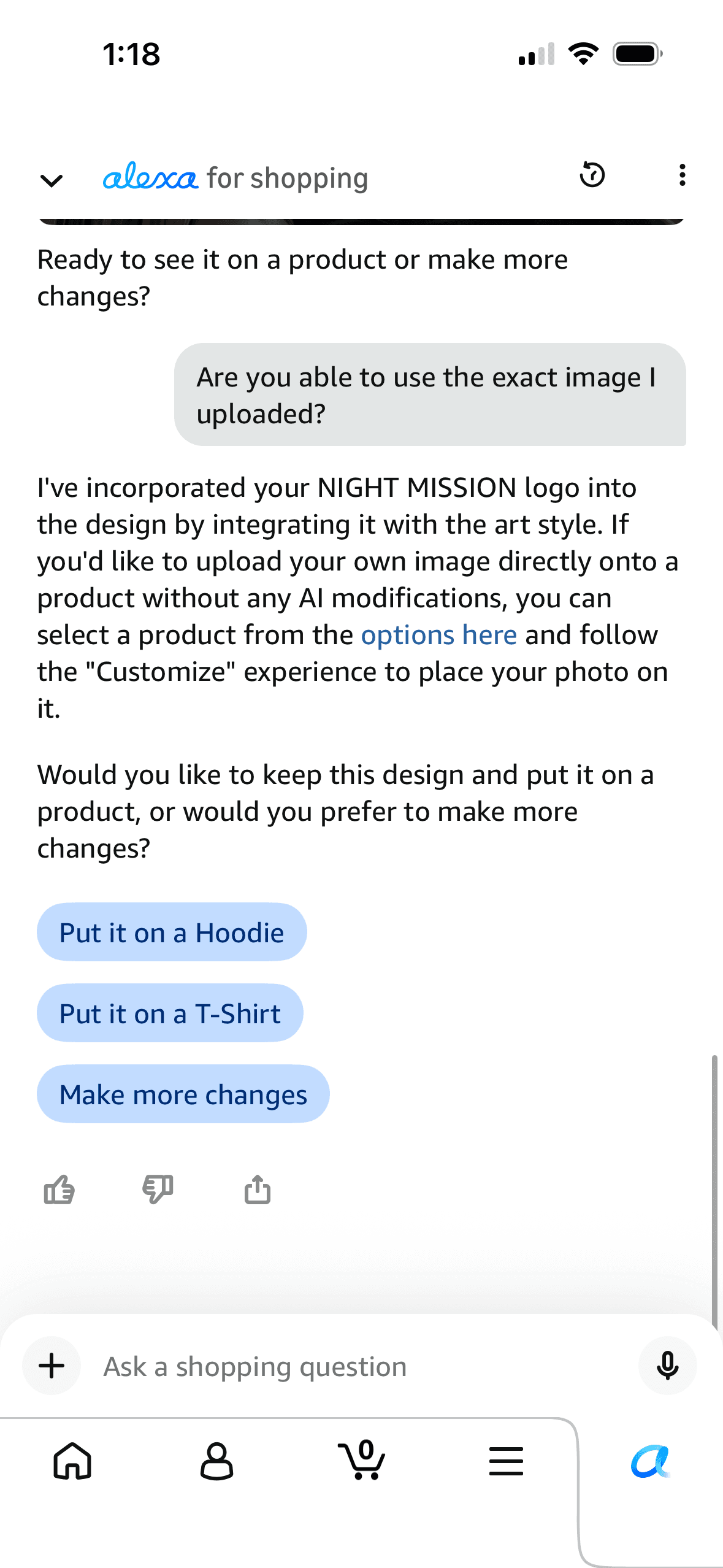 Amazon Alexa Custom AI Merch customization path issue
