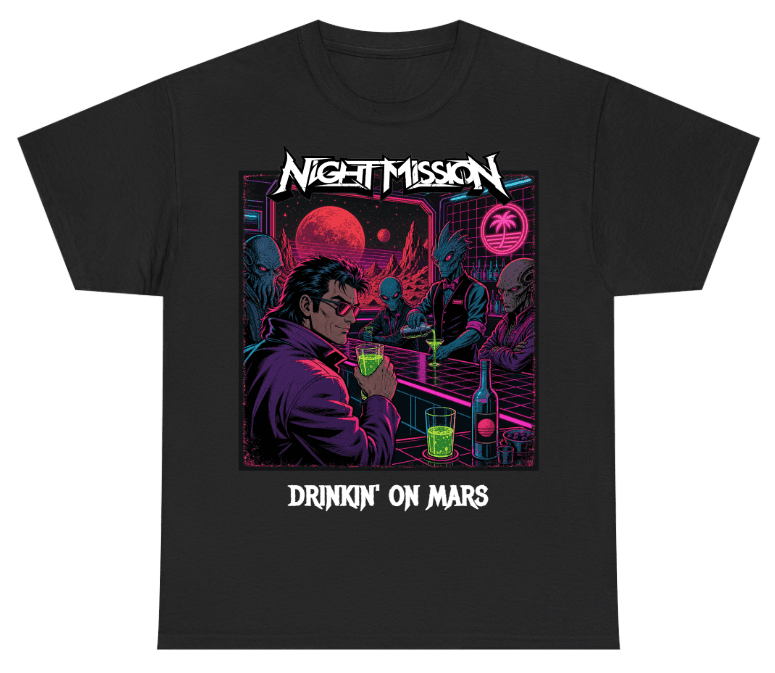 Smizzy t-shirt preview with an AI-generated band shirt design