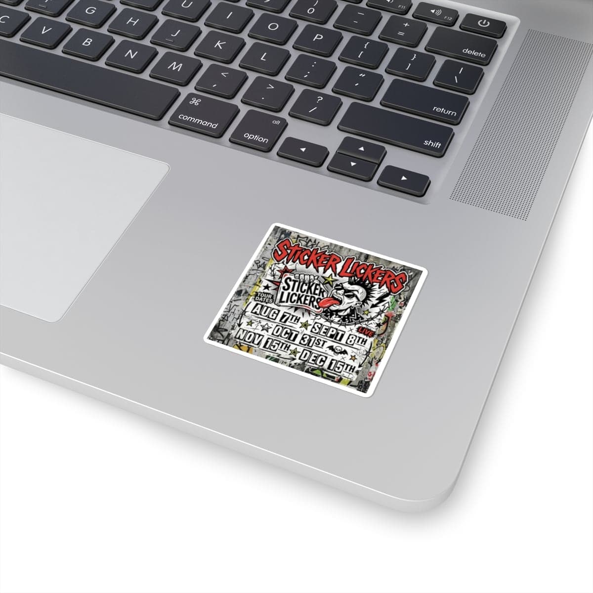 Example finished custom square indoor sticker on a laptop