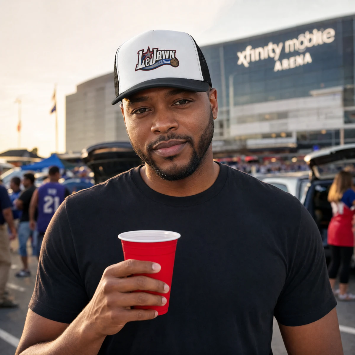 LeJawn Trucker Hat - Lebron James Inspired 76ers Design - Black - One size - other product mockup