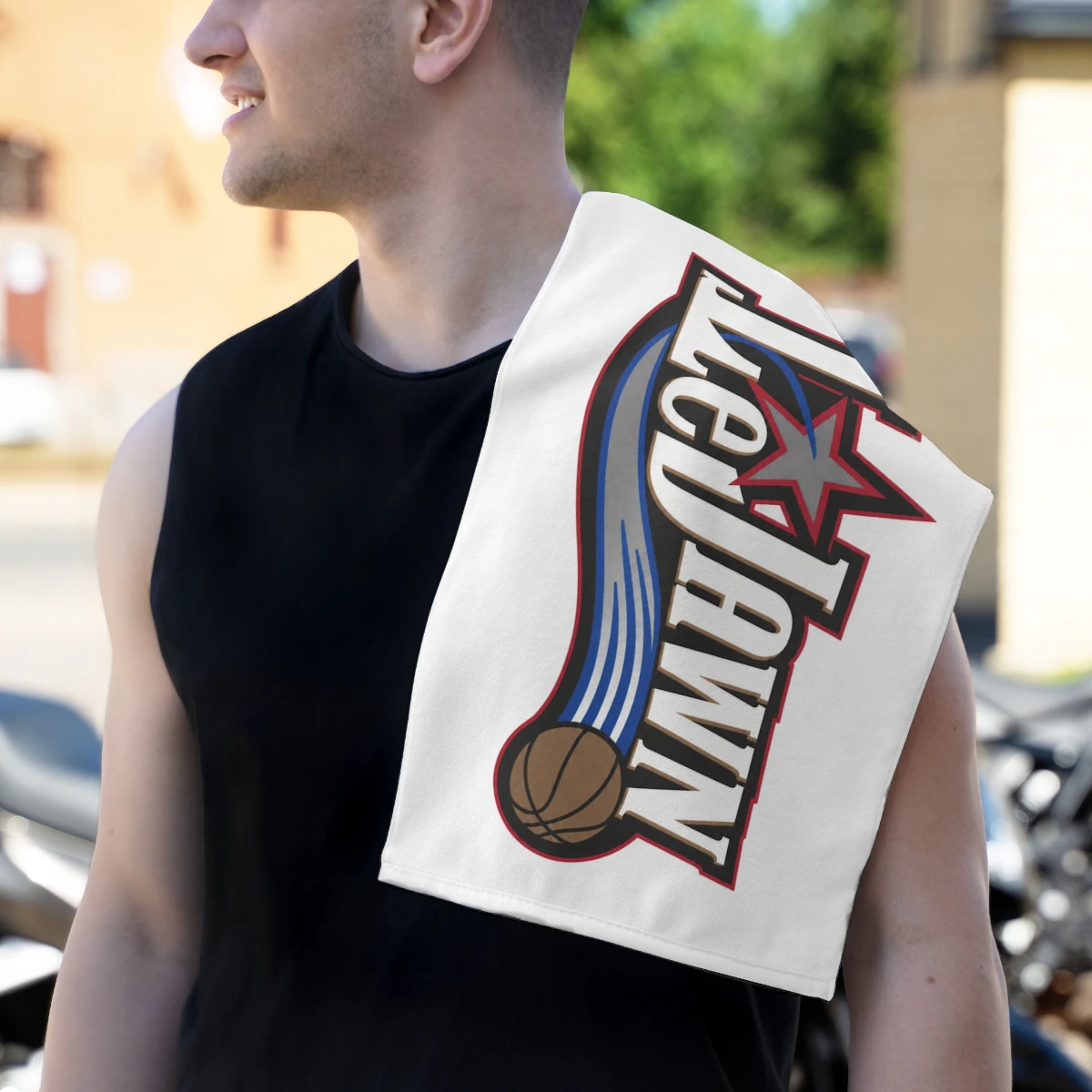 LeJawn Rally Towel, 11x18 - Lebron James Inspired 76ers Design - White - 11" × 18" - other product mockup