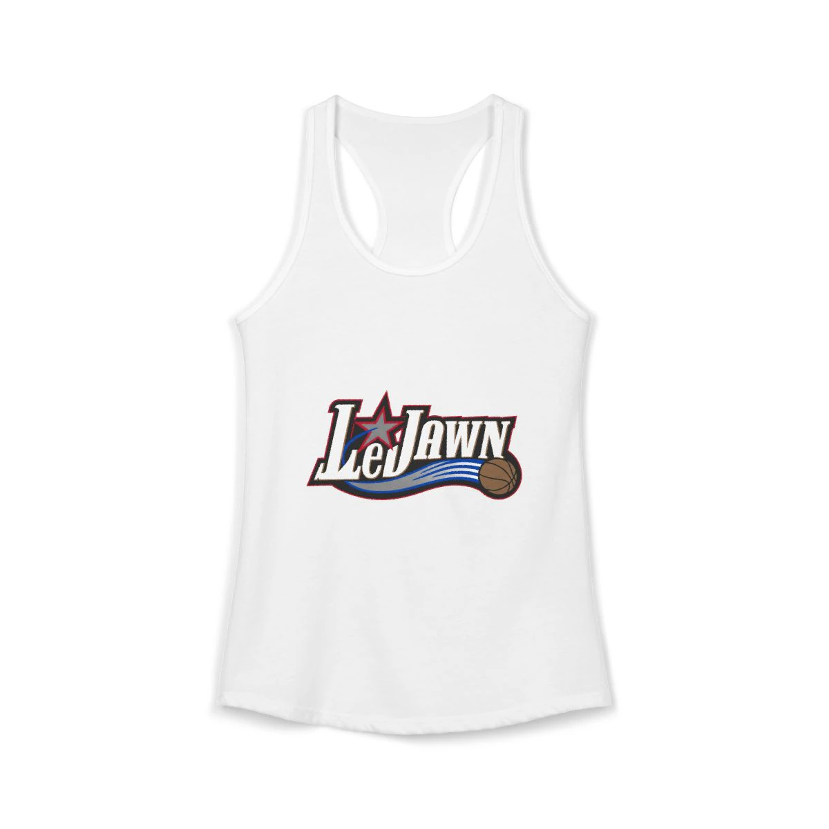 LeJawn Women's Racerback Tank - Lebron James Inspired 76ers Design - Solid White - 5-size options - other product mockup