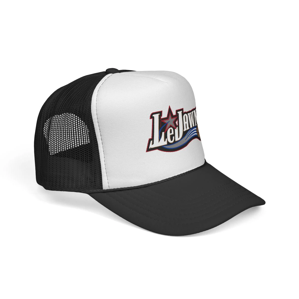 LeJawn Trucker Hat - Lebron James Inspired 76ers Design - Black - One size - front product mockup