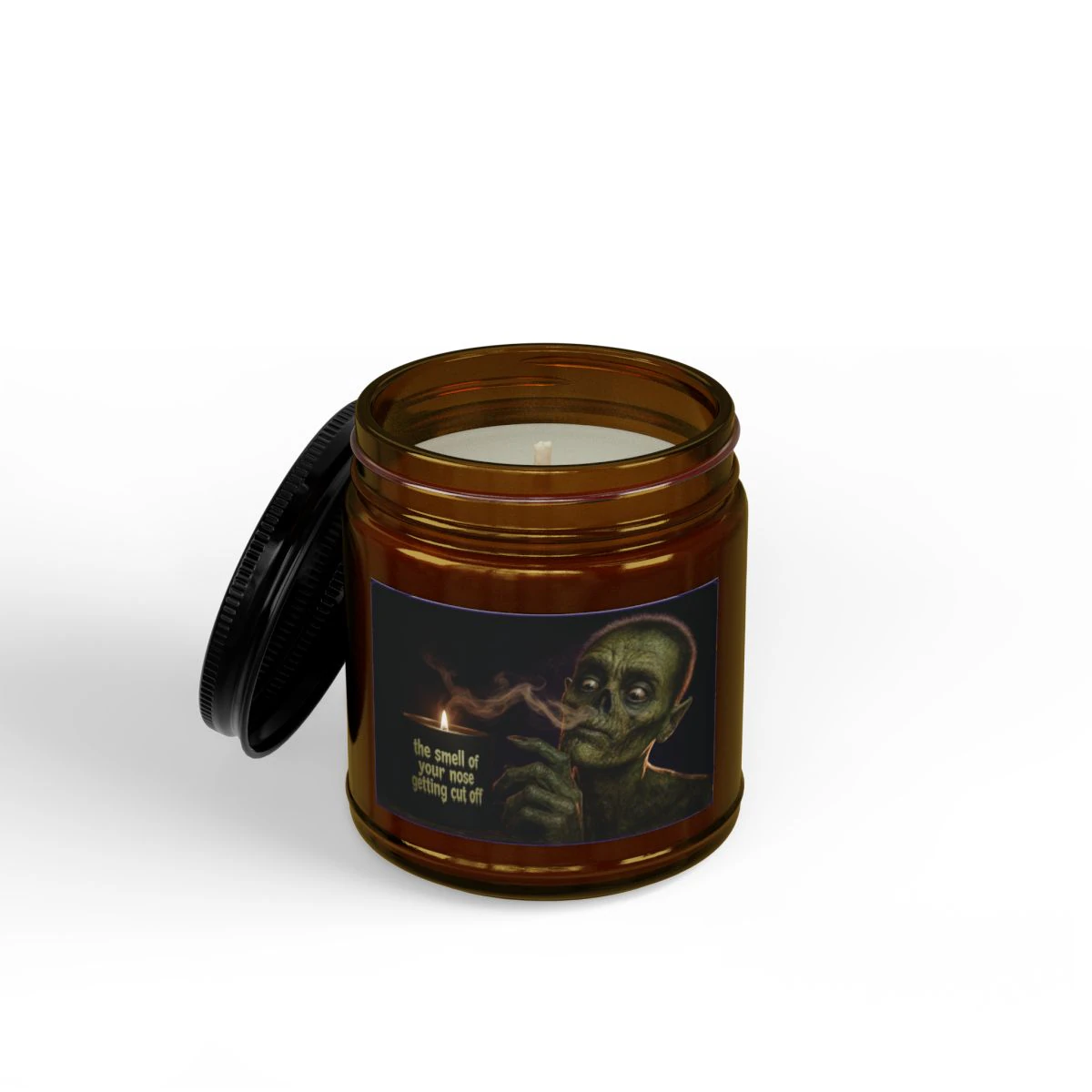 Smell of Your Nose Cut Off Unscented Halloween Candle - Amber Jar + Black Lid, 4oz, other product view