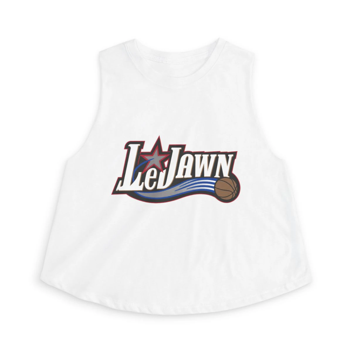 LeJawn Women's Crop Top - Lebron James Inspired 76ers Design - Solid White Blend - 5-size options - front product mockup
