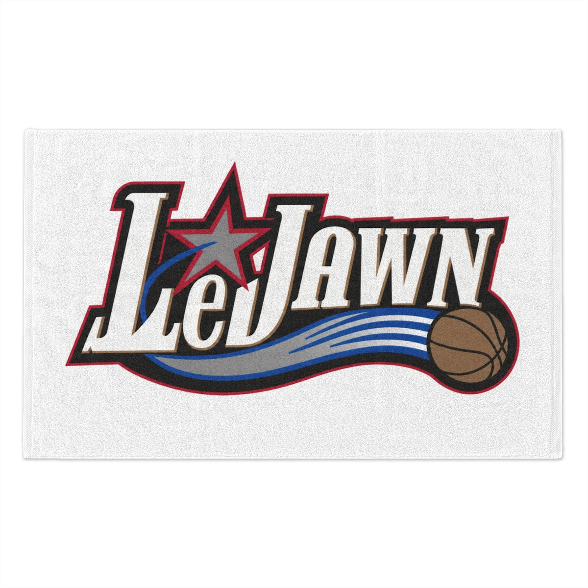 LeJawn Rally Towel, 11x18 - Lebron James Inspired 76ers Design - White - 11" × 18" - other product mockup