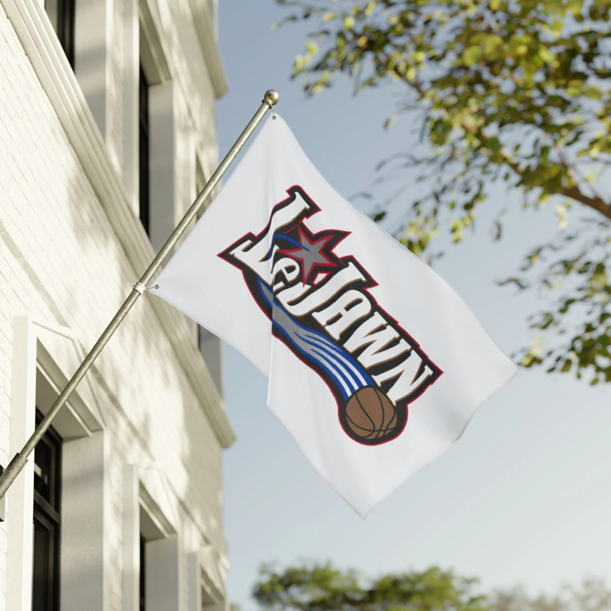 LeJawn Double Sided Tailgate Flag - Lebron James Inspired 76ers Design - color options - 36'' × 60'' - other product mockup
