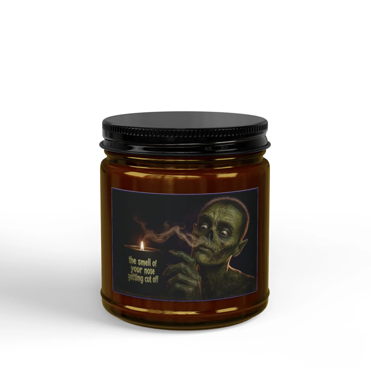 Smell of Your Nose Cut Off Unscented Halloween Candle - Amber Jar + Black Lid, 4oz, other product view