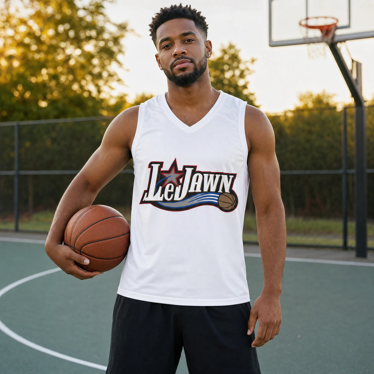 LeJawn Basketball Jersey - Lebron James Inspired 76ers Design - Seam thread color automatically matched to design - L - other product mockup