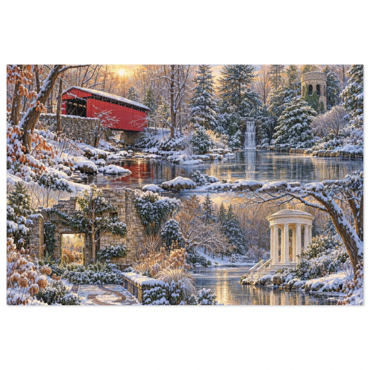 Assembled 1,000-piece Gardens & Valleys of Greater Philadelphia Winter Jigsaw Puzzle