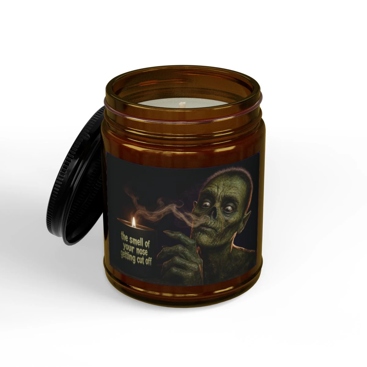 Smell of Your Nose Cut Off Unscented Halloween Candle - Amber Jar + Black Lid, 9oz, other product view