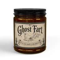 Ghost Fart Unscented Halloween Candle - Funny Spooky Gift - Amber Jar + Black Lid, 9oz, other product view
