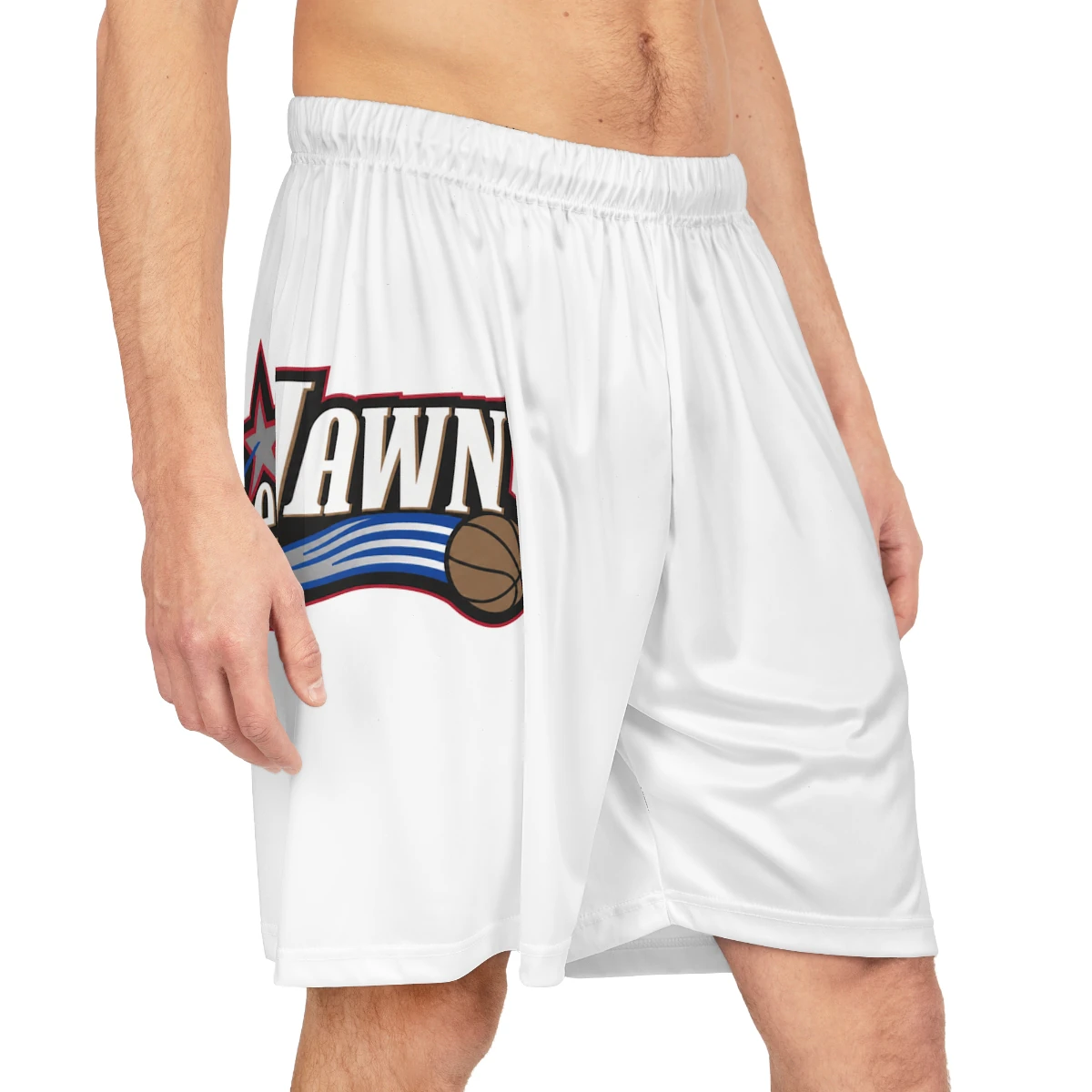 LeJawn Basketball Shorts - Lebron James Inspired 76ers Design - Seam thread color automatically matched to design - 6-size options - other product mockup