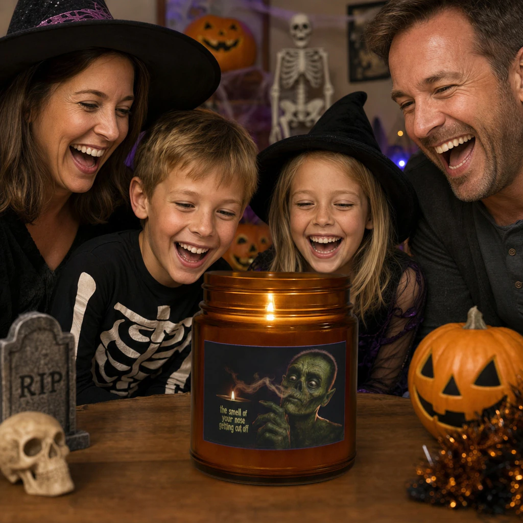 Smell of Your Nose Cut Off Unscented Halloween Candle - Amber Jar + Black Lid, 4oz, other product view