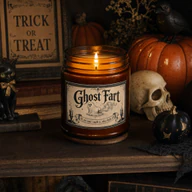 Ghost Fart Unscented Halloween Candle - Funny Spooky Gift - Amber Jar + Black Lid, 4oz, other product view