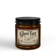 Ghost Fart Unscented Halloween Candle - Funny Spooky Gift - Amber Jar + Black Lid, 4oz, other product view