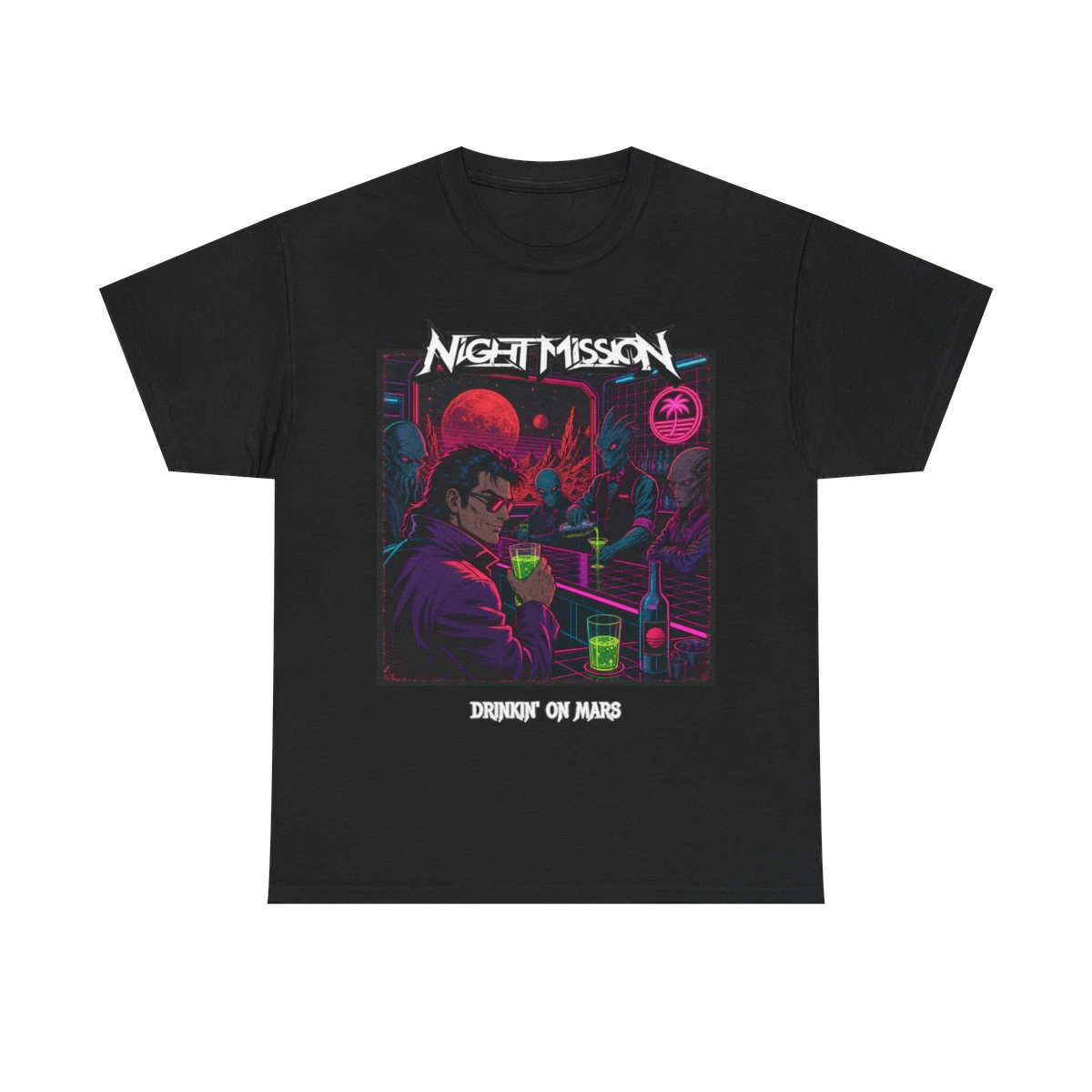 Night Mission 80s Retrowave Drinkin' On Mars Shirt product mockup 1