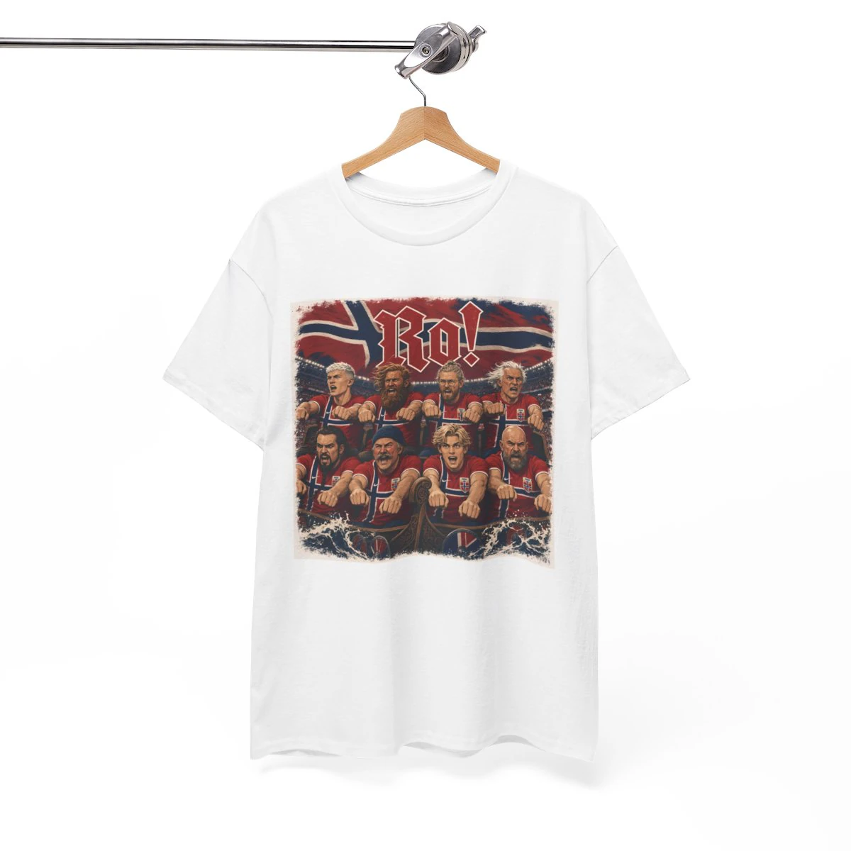 Viral Norway Viking Row "Ro!" Soccer/Football T-Shirt product mockup 5