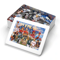 Printed storage tin for the 2,000-piece Philadelphia Sports Legends Jigsaw Puzzle, with artwork on the lid