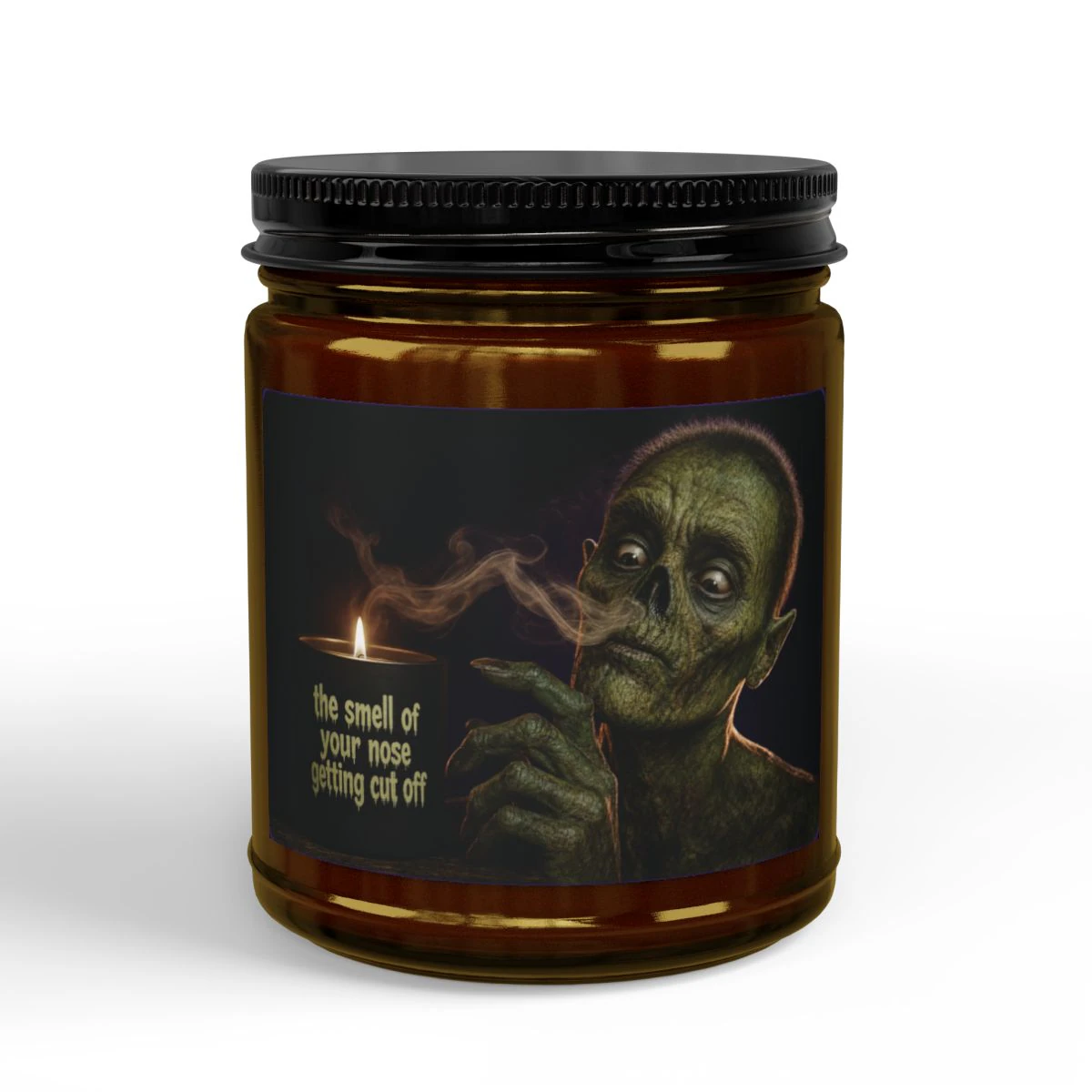 Smell of Your Nose Cut Off Unscented Halloween Candle - Amber Jar + Black Lid, 9oz, other product view