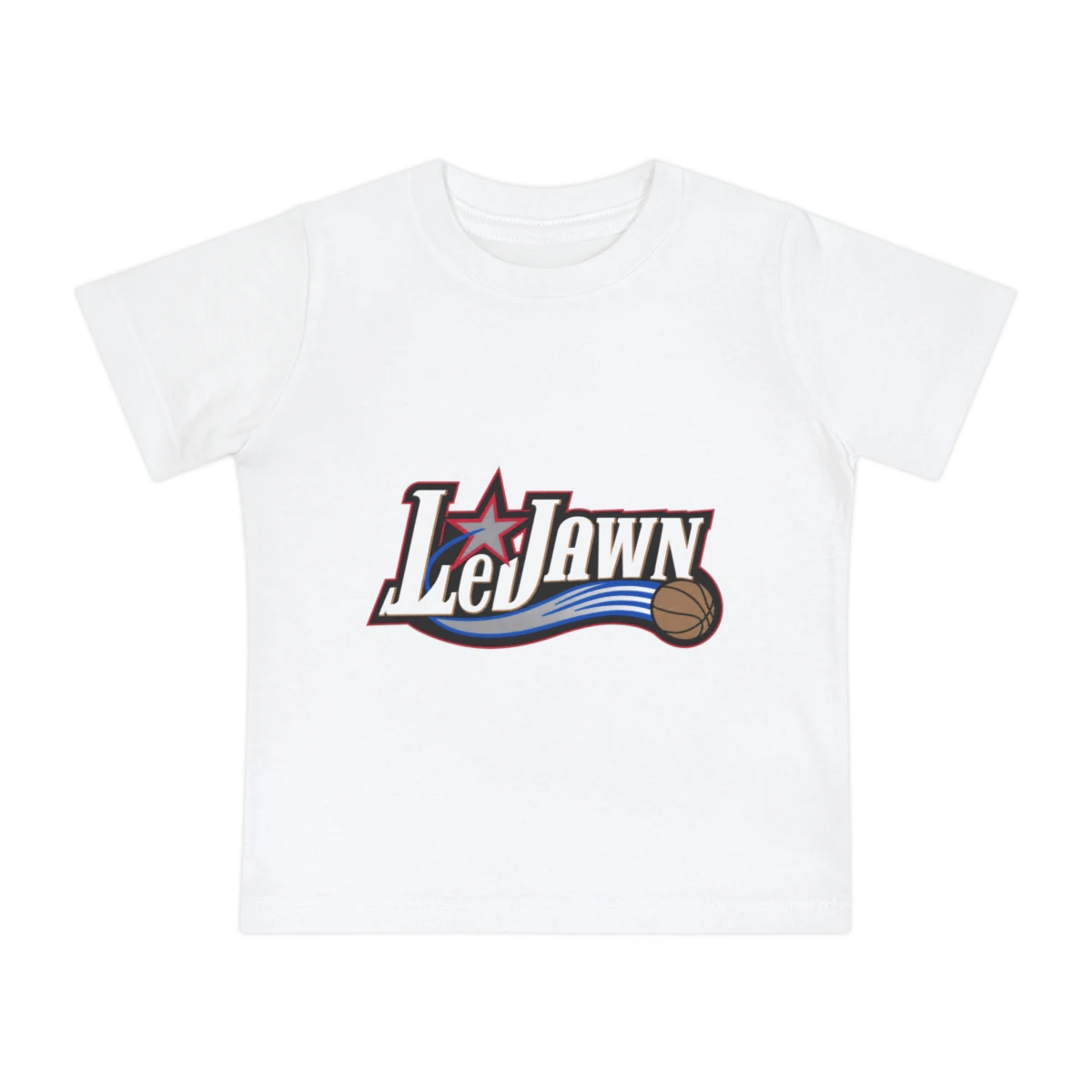 LeJawn Baby Short Sleeve T-Shirt - Lebron James Inspired 76ers Design - White - 4-size options - front product mockup