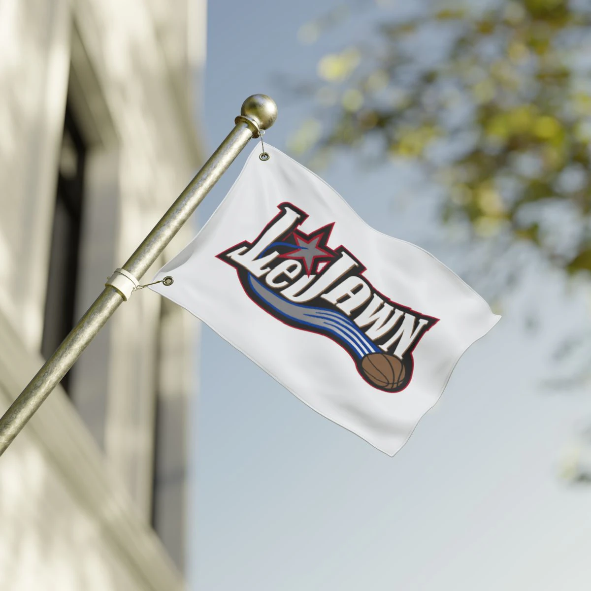 LeJawn Double Sided Tailgate Flag - Lebron James Inspired 76ers Design - color options - 12'' × 18'' - other product mockup