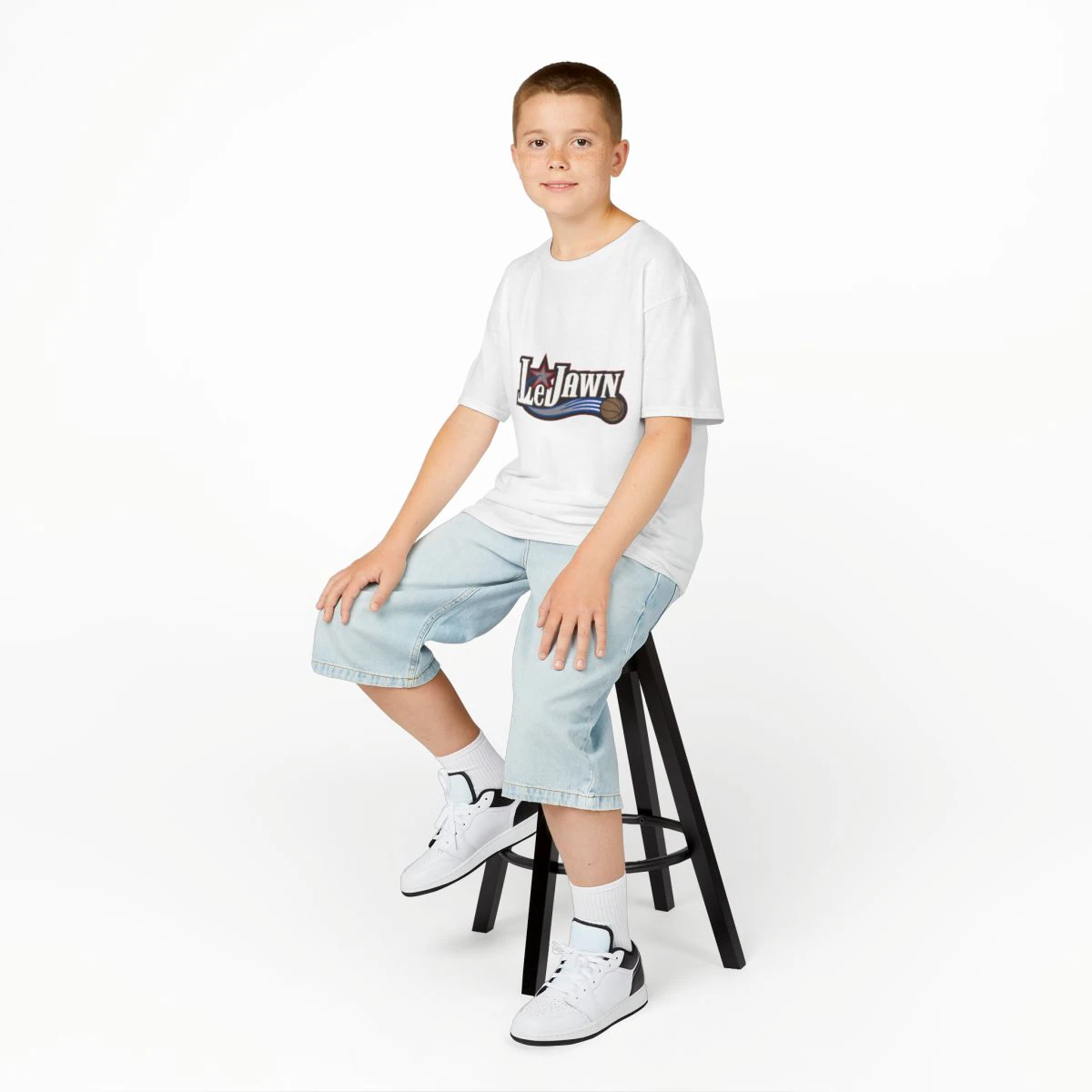 LeJawn Kids T-Shirt - Lebron James Inspired 76ers Design - White - 5-size options - front product mockup