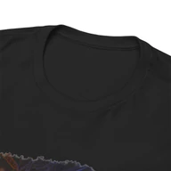 Neckline detail of the black Black Cat Ninja Carving Pumpkin Halloween T-Shirt