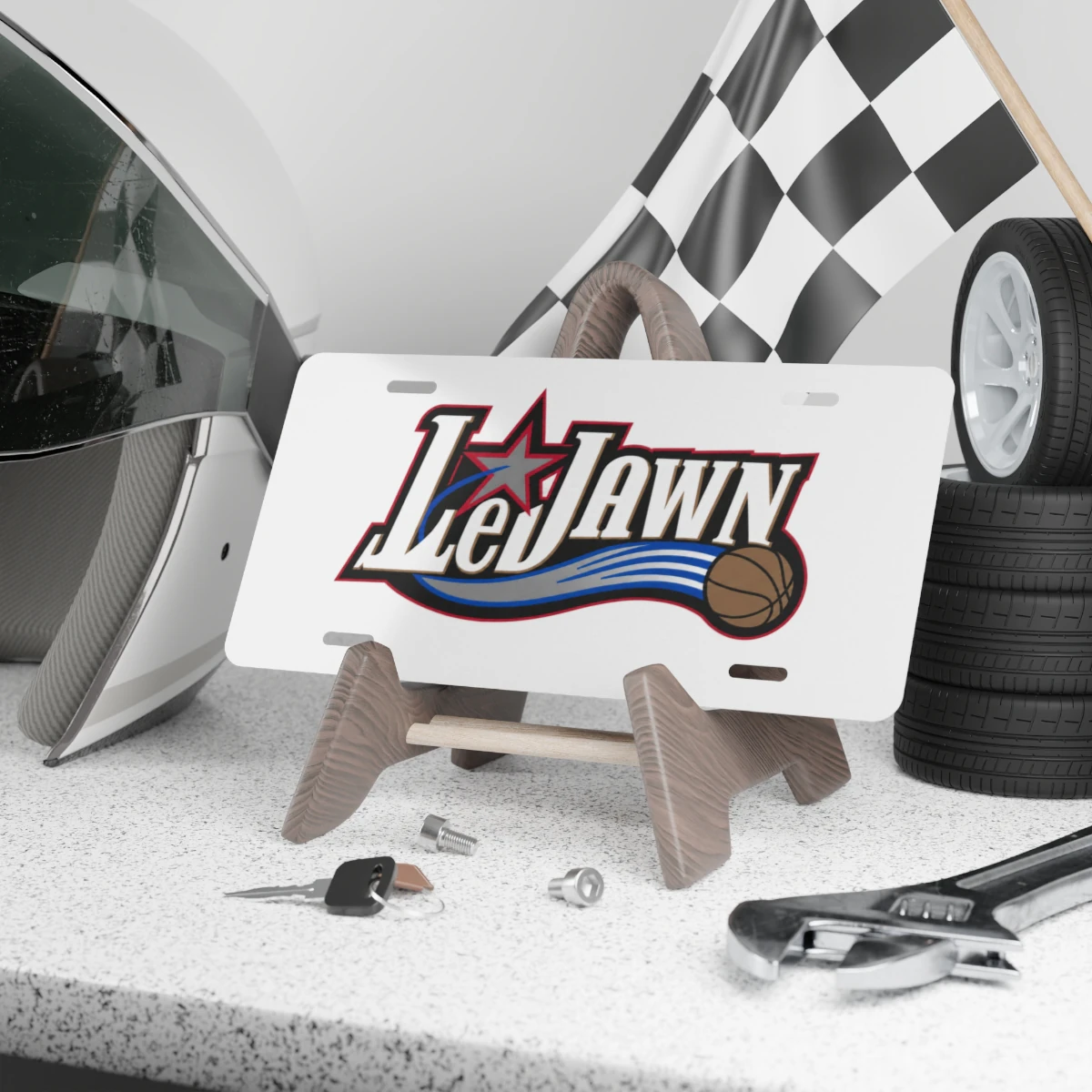 LeJawn Car Vanity Plate - Lebron James Inspired 76ers Design - color options - 12" × 6" - other product mockup