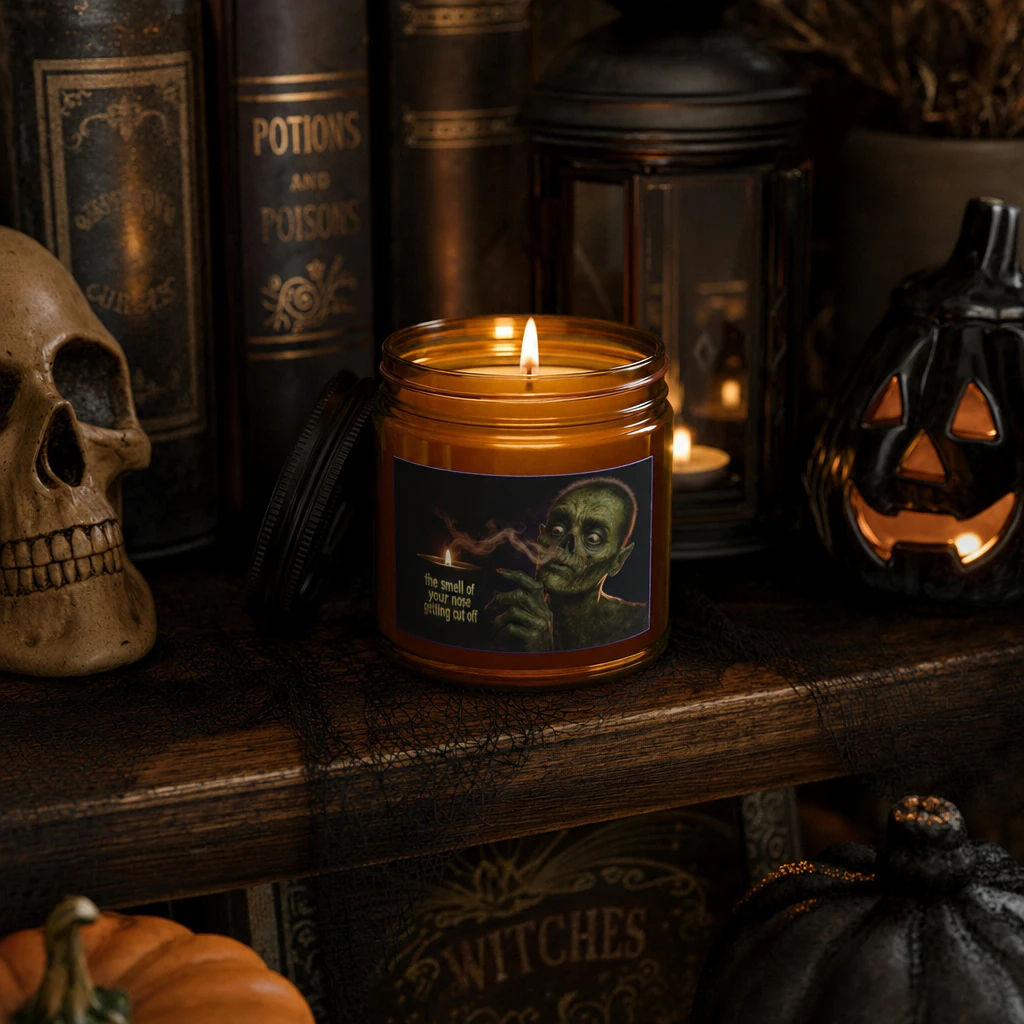 Smell of Your Nose Cut Off Unscented Halloween Candle - Amber Jar + Black Lid, 4oz, other product view