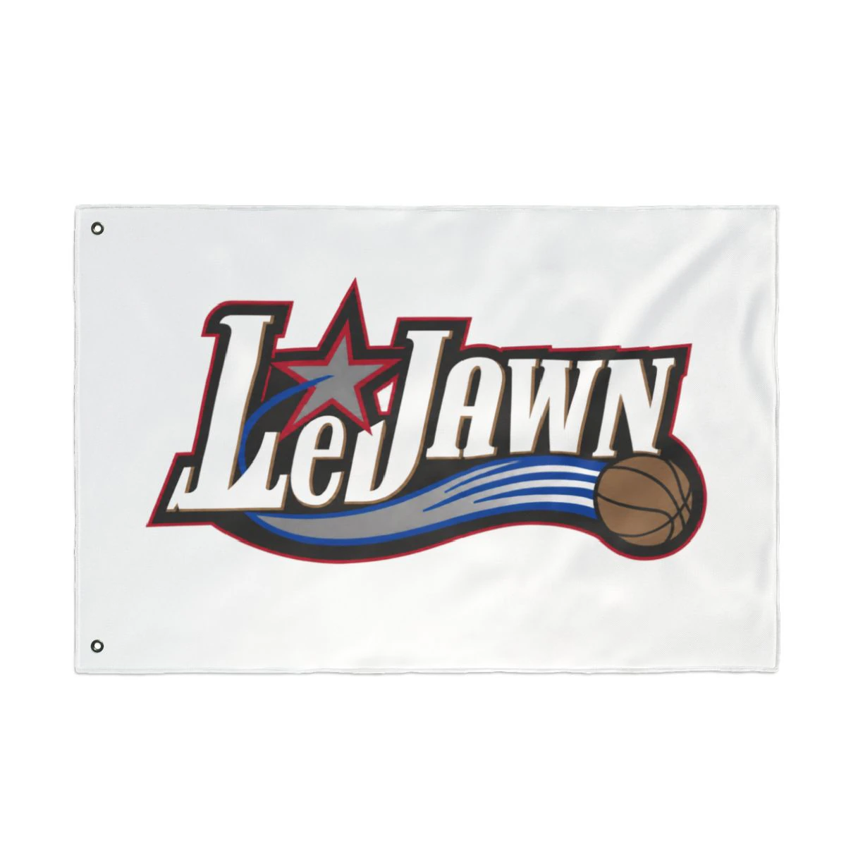 LeJawn Double Sided Tailgate Flag - Lebron James Inspired 76ers Design - color options - 24'' × 36'' - other product mockup