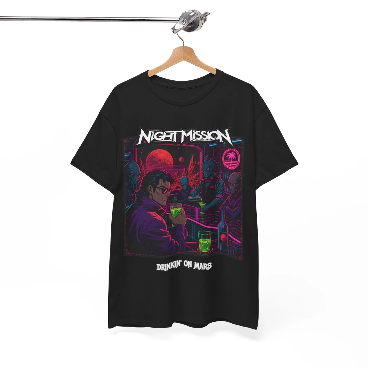 Night Mission 80s Retrowave Drinkin' On Mars Shirt product mockup 2