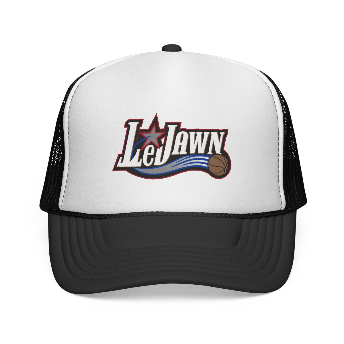 LeJawn Trucker Hat - Lebron James Inspired 76ers Design - Black - One size - front product mockup