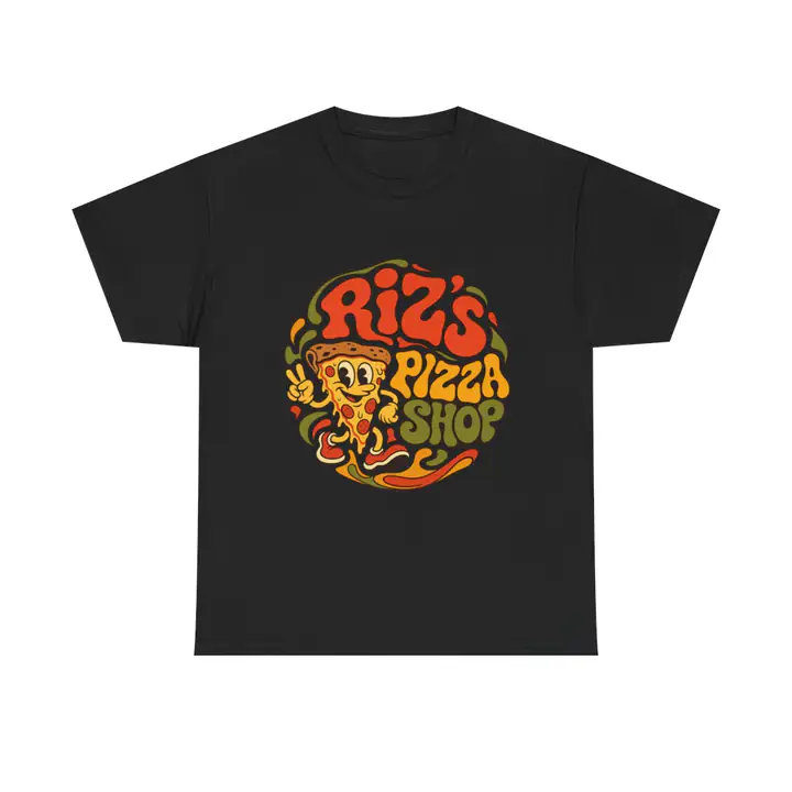 AI-generated pizza shop t-shirt example